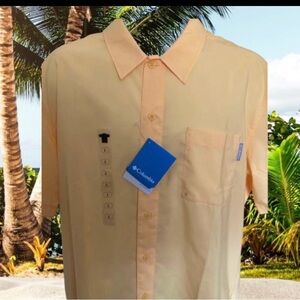 Columbia Omni-Shade L Yellow button front moisture wicking vented camp shirt NWT